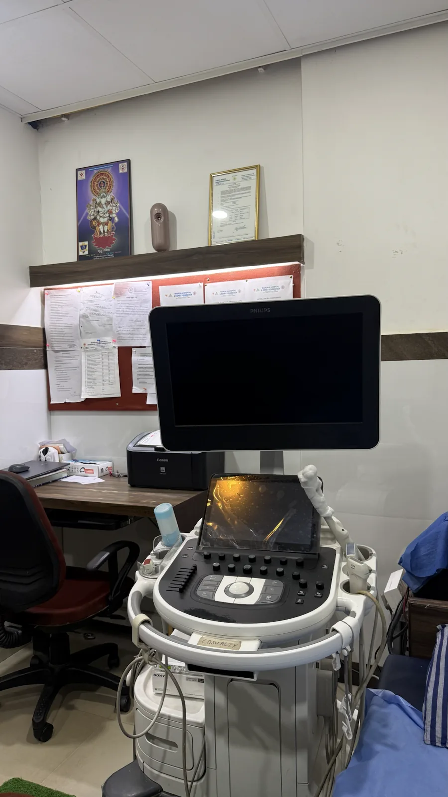 Portable diagnostic ultrasound equipment used in Mangala Hospital Casualty department