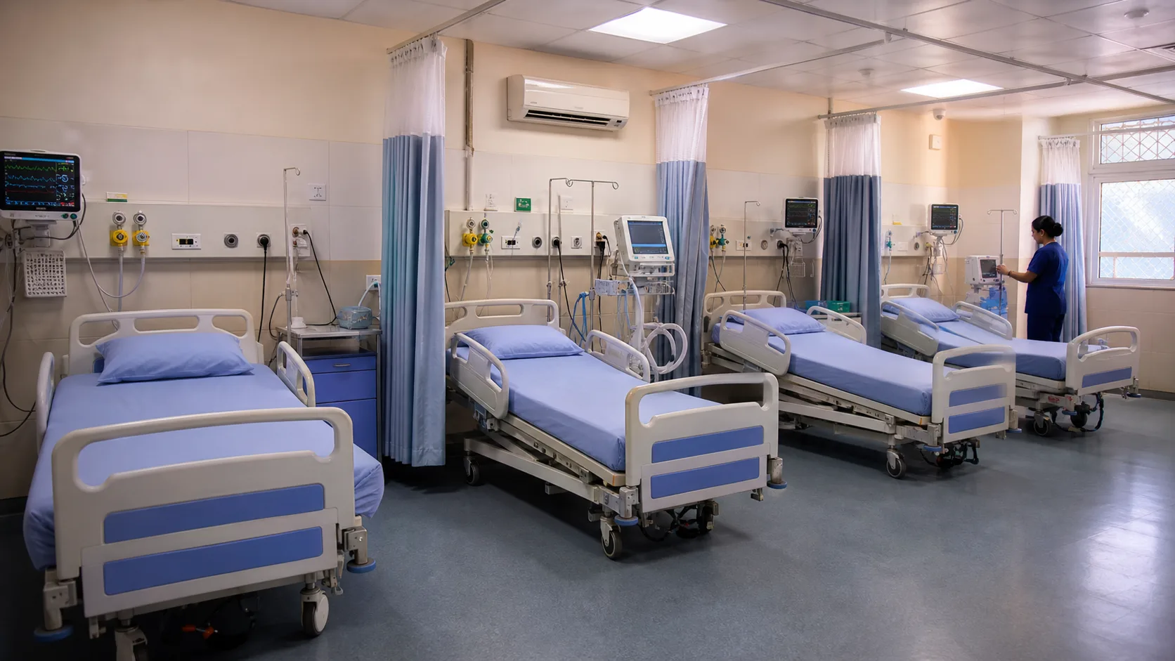 Medical Intensive Care Unit with monitoring, oxygen and ventilator support